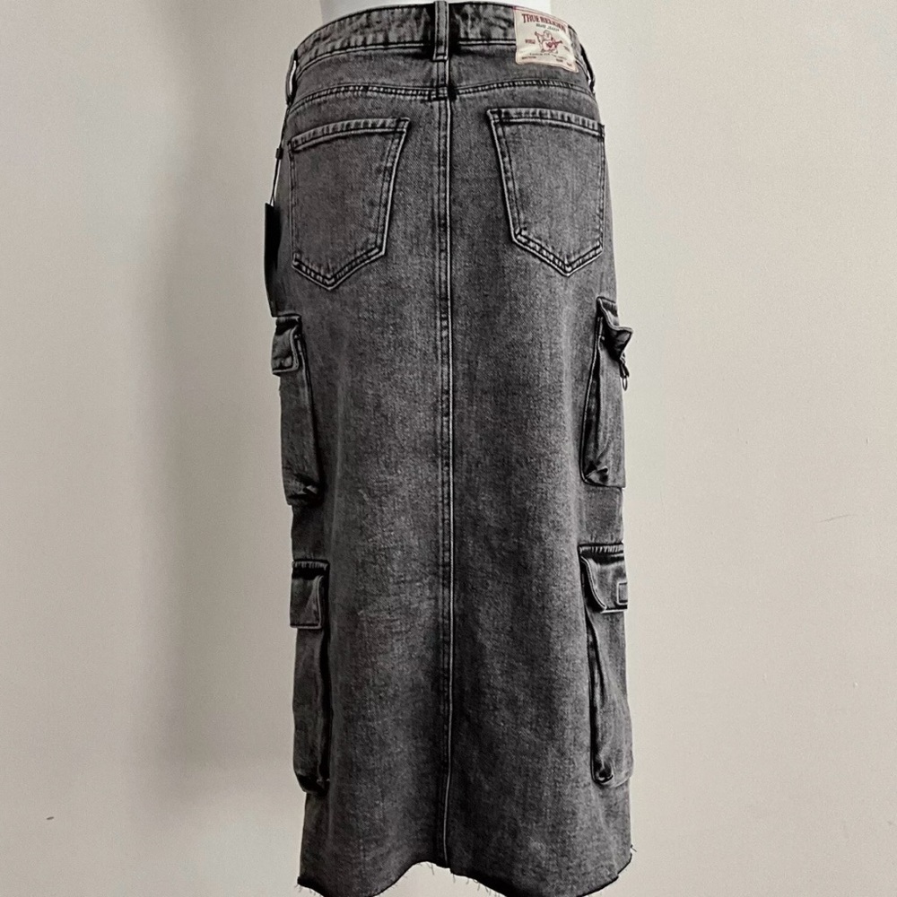 True Religion Skirt Charcoal Vintage Cargo Midi Front Slit Utility - Picture 3 of 5
